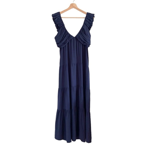 Jason Wu Dresses & Skirts - Jason Wu Linen Blend Tiered Maxi Dress Navy Blue Medium